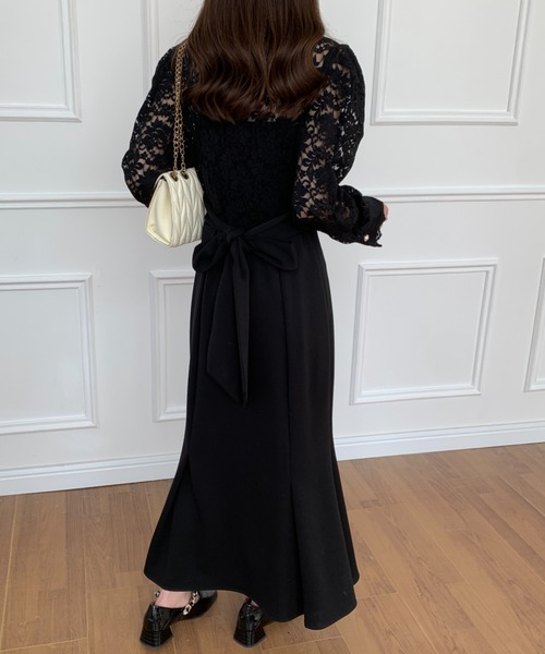 セール】バックリボンレース切替マーメイドワンピース（ワンピース  