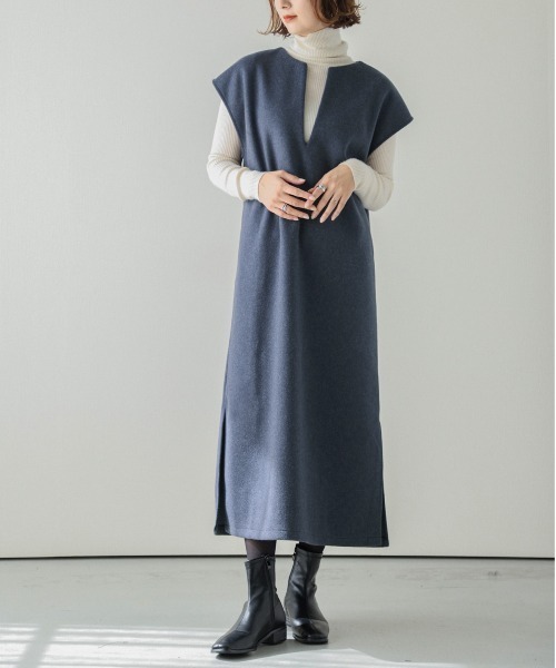 AMELY(エミリー)の「キーネック大人ワンピース(ワンピース・レディース・グリーン/ネイビー/ブラック/ベージュ系その他/ブラウン・フリー)」の5枚目の写真