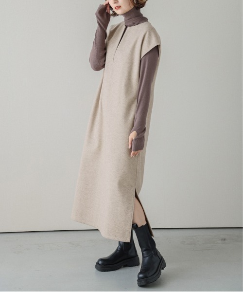 AMELY(エミリー)の「キーネック大人ワンピース(ワンピース・レディース・グリーン/ネイビー/ブラック/ベージュ系その他/ブラウン・フリー)」の9枚目の写真