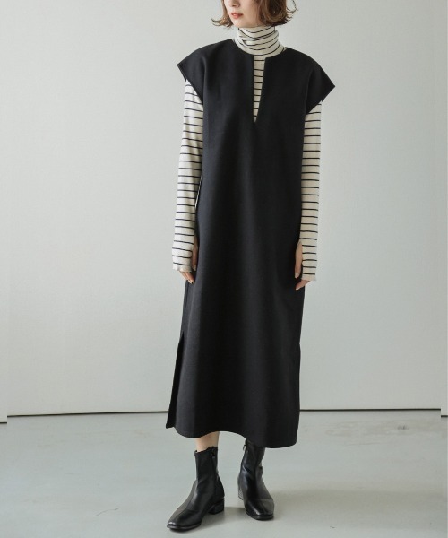 AMELY(エミリー)の「キーネック大人ワンピース(ワンピース・レディース・グリーン/ネイビー/ブラック/ベージュ系その他/ブラウン・フリー)」の6枚目の写真