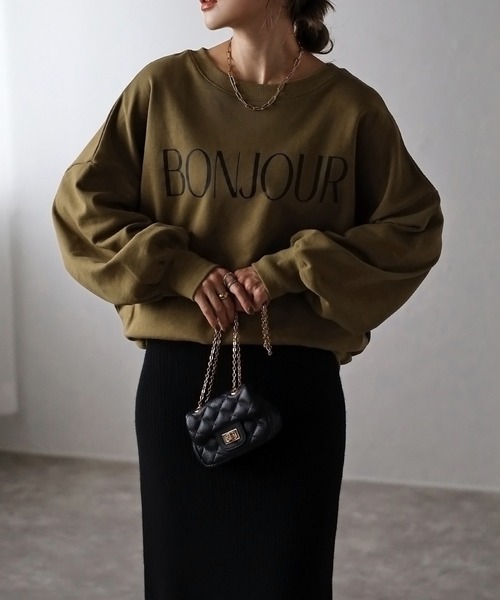 Bonjour Sagan（ボンジュールサガン）の「BONJOURロゴスウェット（スウェット・レディース・チャコールグレー/ブラウン/オートミール/ベージュ/グリーン系その他・FREE）」の5枚目の写真