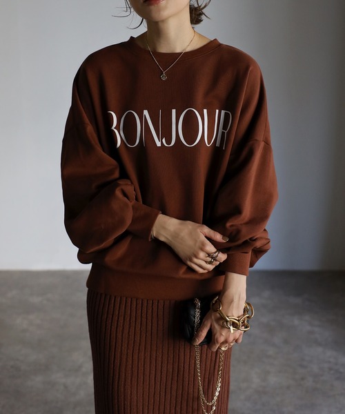 Bonjour Sagan（ボンジュールサガン）の「BONJOURロゴスウェット（スウェット・レディース・チャコールグレー/ブラウン/オートミール/ベージュ/グリーン系その他・FREE）」の3枚目の写真