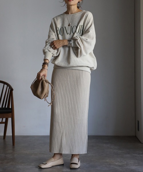 Bonjour Sagan（ボンジュールサガン）の「BONJOURロゴスウェット（スウェット・レディース・チャコールグレー/ブラウン/オートミール/ベージュ/グリーン系その他・FREE）」の6枚目の写真