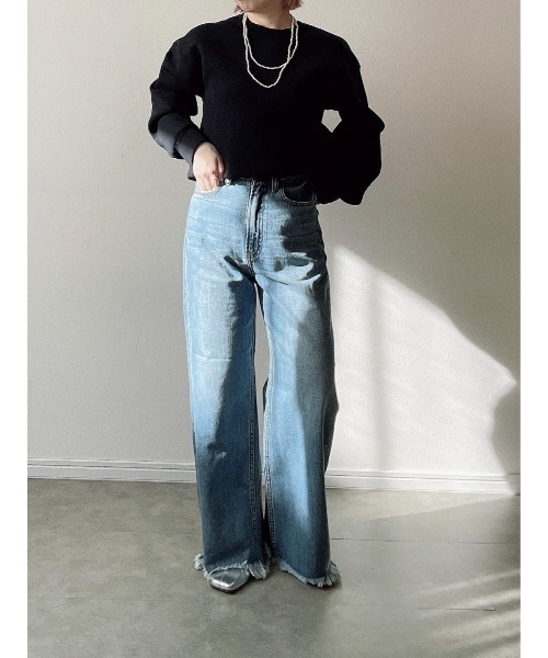 Yucca(ユッカ)の「裾フリンジデニムワイドパンツ(MEKKE 低身長向け)(デニムパンツ・レディース・ブラック/ブルー・X-SMALL/SMALL/MEDIUM)」の16枚目の写真