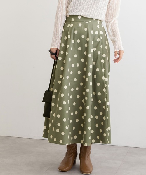 POU DOU DOU（プードゥドゥ）の「ランダムドットプリントフレアスカート（スカート・レディース・ダークグレー/ミント/キナリ・3）」の4枚目の写真