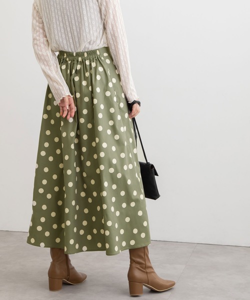 POU DOU DOU（プードゥドゥ）の「ランダムドットプリントフレアスカート（スカート・レディース・ダークグレー/ミント/キナリ・3）」の6枚目の写真