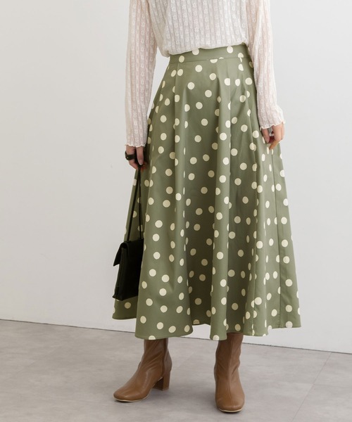 POU DOU DOU（プードゥドゥ）の「ランダムドットプリントフレアスカート（スカート・レディース・ダークグレー/ミント/キナリ・3）」の7枚目の写真