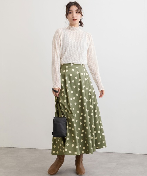 POU DOU DOU（プードゥドゥ）の「ランダムドットプリントフレアスカート（スカート・レディース・ダークグレー/ミント/キナリ・3）」の8枚目の写真