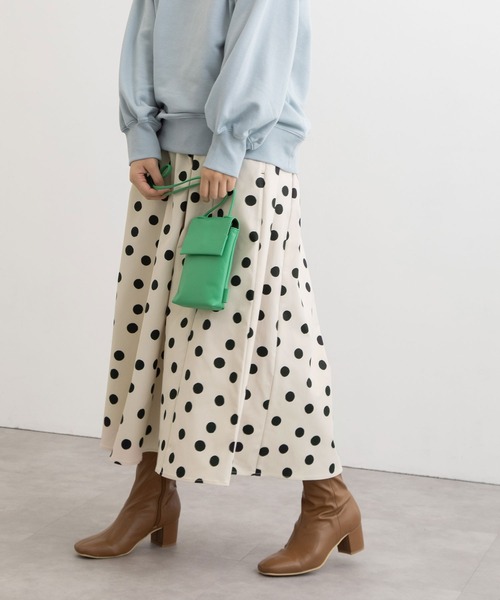POU DOU DOU（プードゥドゥ）の「ランダムドットプリントフレアスカート（スカート・レディース・ダークグレー/ミント/キナリ・3）」の12枚目の写真