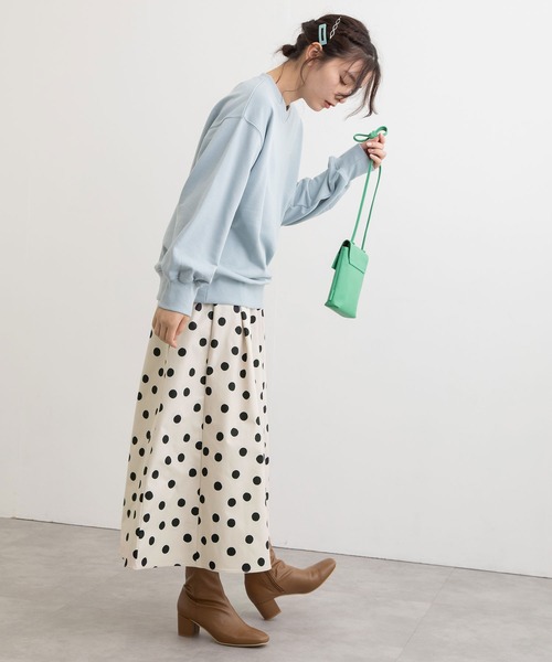 POU DOU DOU（プードゥドゥ）の「ランダムドットプリントフレアスカート（スカート・レディース・ダークグレー/ミント/キナリ・3）」の17枚目の写真