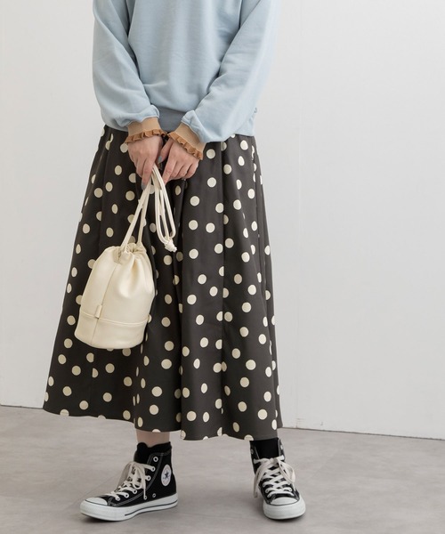 POU DOU DOU（プードゥドゥ）の「ランダムドットプリントフレアスカート（スカート・レディース・ダークグレー/ミント/キナリ・3）」の19枚目の写真