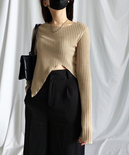 me+em select(ミームセレクト)の「※※カットアウトショートメローリブトップス【 韓国製 】(Tシャツ/カットソー・レディース・カーキ/ブラック/アイボリー/ベージュ・FREE)」の20枚目の写真