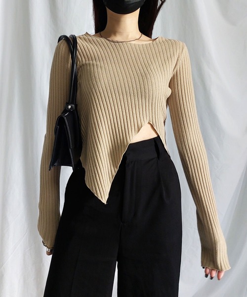 me+em select(ミームセレクト)の「※※カットアウトショートメローリブトップス【 韓国製 】(Tシャツ/カットソー・レディース・カーキ/ブラック/アイボリー/ベージュ・FREE)」の18枚目の写真