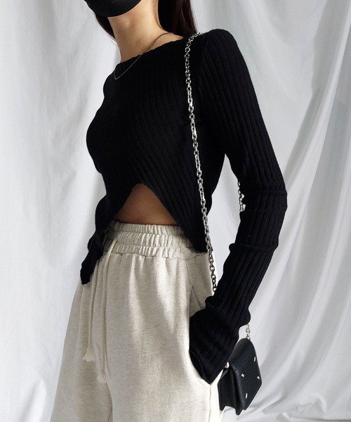 me+em select(ミームセレクト)の「※※カットアウトショートメローリブトップス【 韓国製 】(Tシャツ/カットソー・レディース・カーキ/ブラック/アイボリー/ベージュ・FREE)」の14枚目の写真