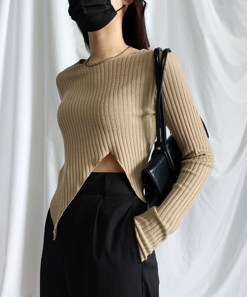 me+em select(ミームセレクト)の「※※カットアウトショートメローリブトップス【 韓国製 】(Tシャツ/カットソー・レディース・カーキ/ブラック/アイボリー/ベージュ・FREE)」の19枚目の写真