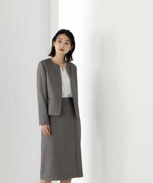 NATURAL BEAUTY BASIC(ナチュラルビューティーベーシック)の「<シャークスキンセットアップシリーズ>ノーカラージャケット(ノーカラージャケット・レディース・ネイビー/グレー・SMALL/MEDIUM)」の6枚目の写真