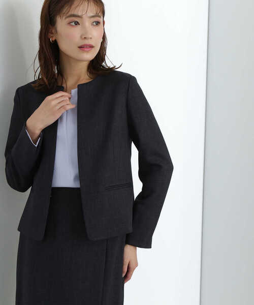NATURAL BEAUTY BASIC(ナチュラルビューティーベーシック)の「<シャークスキンセットアップシリーズ>ノーカラージャケット(ノーカラージャケット・レディース・ネイビー/グレー・SMALL/MEDIUM)」の16枚目の写真
