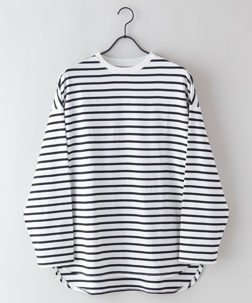 OUTDOOR PRODUCTS APPAREL（アウトドアプロダクツアパレル）の「ルーズシルエット　ボーダーロングTシャツ（Tシャツ/カットソー・レディース・ピンク/グリーン/ブラック/ブルー・MEDIUM）」の9枚目の写真