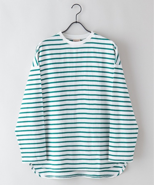 OUTDOOR PRODUCTS APPAREL（アウトドアプロダクツアパレル）の「ルーズシルエット　ボーダーロングTシャツ（Tシャツ/カットソー・レディース・ピンク/グリーン/ブラック/ブルー・MEDIUM）」の11枚目の写真