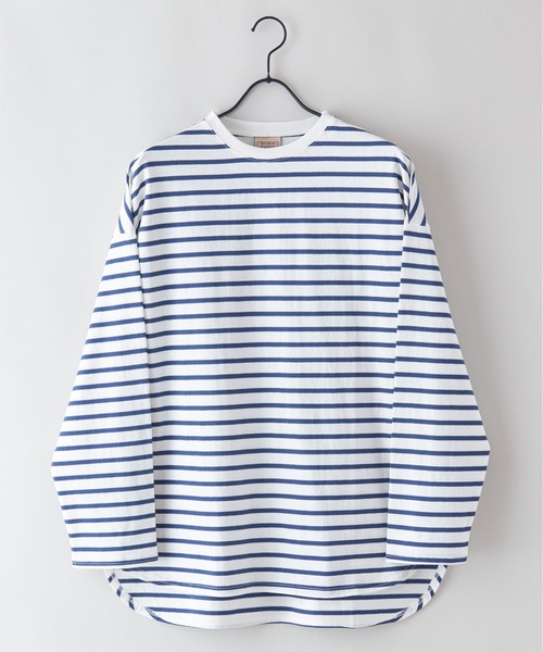 OUTDOOR PRODUCTS APPAREL（アウトドアプロダクツアパレル）の「ルーズシルエット　ボーダーロングTシャツ（Tシャツ/カットソー・レディース・ピンク/グリーン/ブラック/ブルー・MEDIUM）」の6枚目の写真