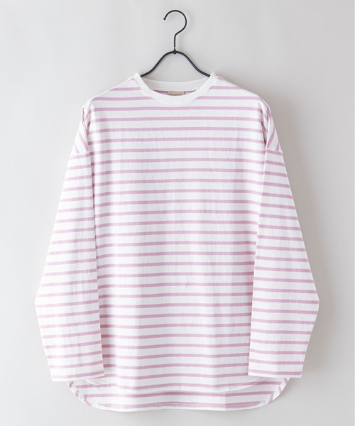 OUTDOOR PRODUCTS APPAREL（アウトドアプロダクツアパレル）の「ルーズシルエット　ボーダーロングTシャツ（Tシャツ/カットソー・レディース・ピンク/グリーン/ブラック/ブルー・MEDIUM）」の7枚目の写真