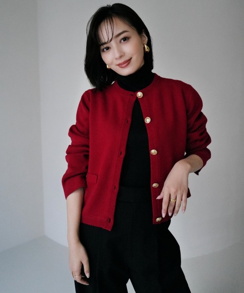 ZOZO限定】オリジナルボタンノーカラーニットジャケット（ノーカラー