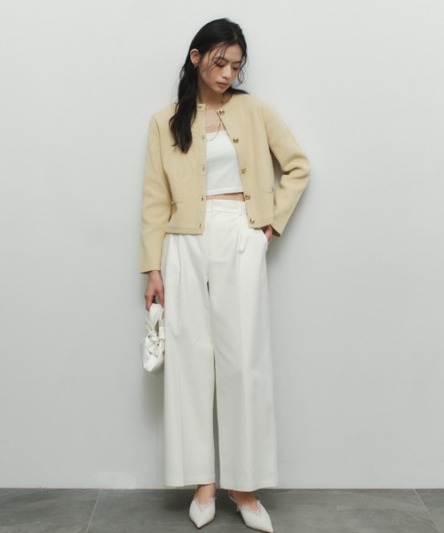 ZOZO限定】オリジナルボタンノーカラーニットジャケット（ノーカラー