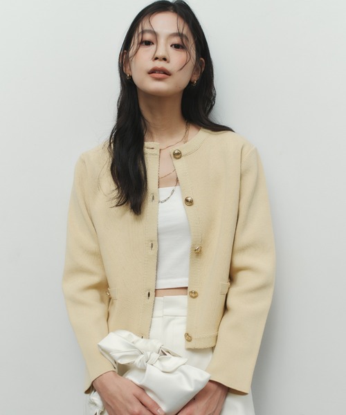 オリジナルボタンノーカラーニットジャケット anuans ZOZO限定】オリジナルボタンノーカラーニットジャケット（ノーカラー