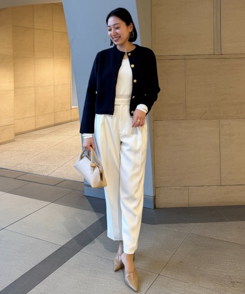 ZOZO限定】オリジナルボタンノーカラーニットジャケット（ノーカラー