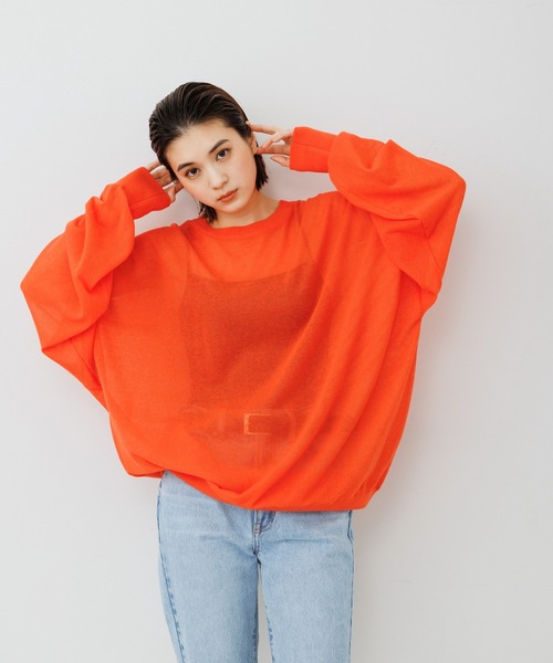 ADAM ET ROPE'（アダムエロペ）の「【WEB限定】麻調 ルーズ シアー サマーニット ビッグプルオーバー / ユニセックス（Tシャツ/カットソー・メンズ・ホワイト/ブラック/パープル/オレンジ・M/L）」の4枚目の写真