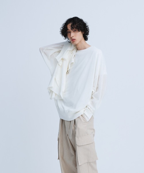 ADAM ET ROPE'（アダムエロペ）の「【WEB限定】麻調 ルーズ シアー サマーニット ビッグプルオーバー / ユニセックス（Tシャツ/カットソー・メンズ・ホワイト/ブラック/パープル/オレンジ・M/L）」の6枚目の写真