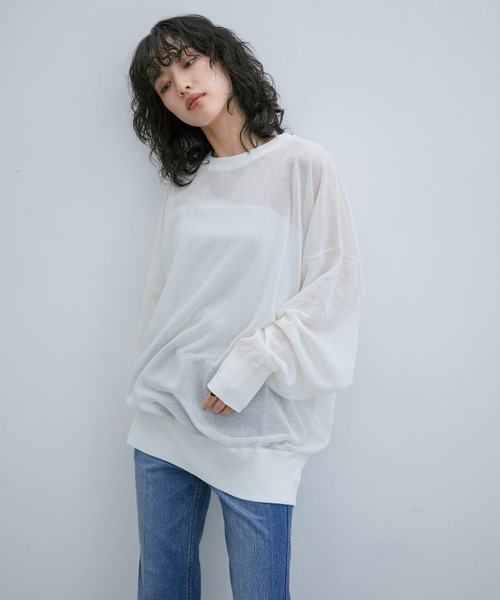 ADAM ET ROPE'（アダムエロペ）の「【WEB限定】麻調 ルーズ シアー サマーニット ビッグプルオーバー / ユニセックス（Tシャツ/カットソー・メンズ・ホワイト/ブラック/パープル/オレンジ・M/L）」の21枚目の写真