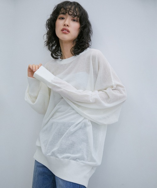 ADAM ET ROPE'（アダムエロペ）の「【WEB限定】麻調 ルーズ シアー サマーニット ビッグプルオーバー / ユニセックス（Tシャツ/カットソー・メンズ・ホワイト/ブラック/パープル/オレンジ・M/L）」の22枚目の写真