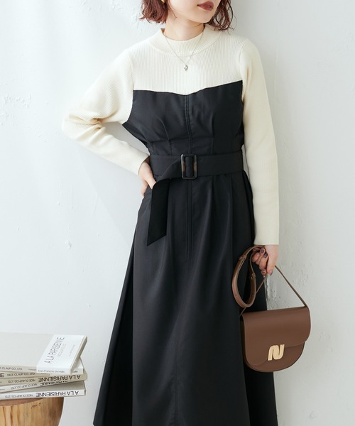 natural couture(ナチュラルクチュール)の「WEB限定/プチハイリブニットドッキングワンピース(ワンピース・レディース・ブラック系その他/ベージュ/ブラック・FREE)」の6枚目の写真