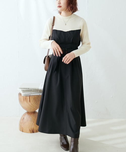 natural couture(ナチュラルクチュール)の「WEB限定/プチハイリブニットドッキングワンピース(ワンピース・レディース・ブラック系その他/ベージュ/ブラック・FREE)」の5枚目の写真