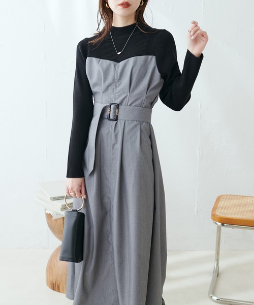 natural couture(ナチュラルクチュール)の「WEB限定/プチハイリブニットドッキングワンピース(ワンピース・レディース・ブラック系その他/ベージュ/ブラック・FREE)」の11枚目の写真