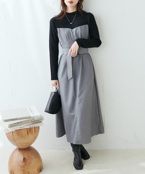 natural couture(ナチュラルクチュール)の「WEB限定/プチハイリブニットドッキングワンピース(ワンピース・レディース・ブラック系その他/ベージュ/ブラック・FREE)」の10枚目の写真