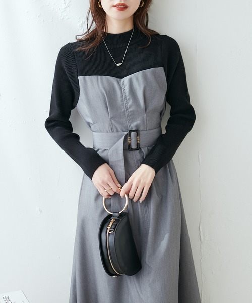 natural couture(ナチュラルクチュール)の「WEB限定/プチハイリブニットドッキングワンピース(ワンピース・レディース・ブラック系その他/ベージュ/ブラック・FREE)」の12枚目の写真