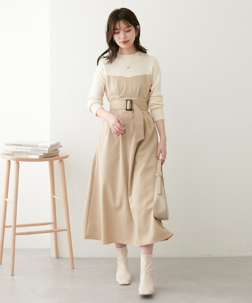 natural couture(ナチュラルクチュール)の「WEB限定/プチハイリブニットドッキングワンピース(ワンピース・レディース・ブラック系その他/ベージュ/ブラック・FREE)」の15枚目の写真