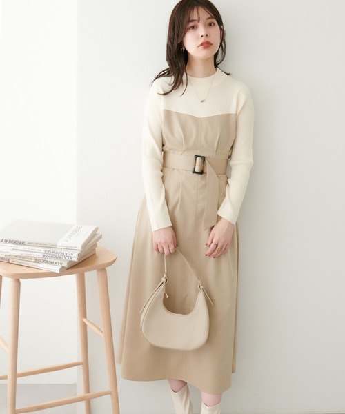 natural couture(ナチュラルクチュール)の「WEB限定/プチハイリブニットドッキングワンピース(ワンピース・レディース・ブラック系その他/ベージュ/ブラック・FREE)」の17枚目の写真