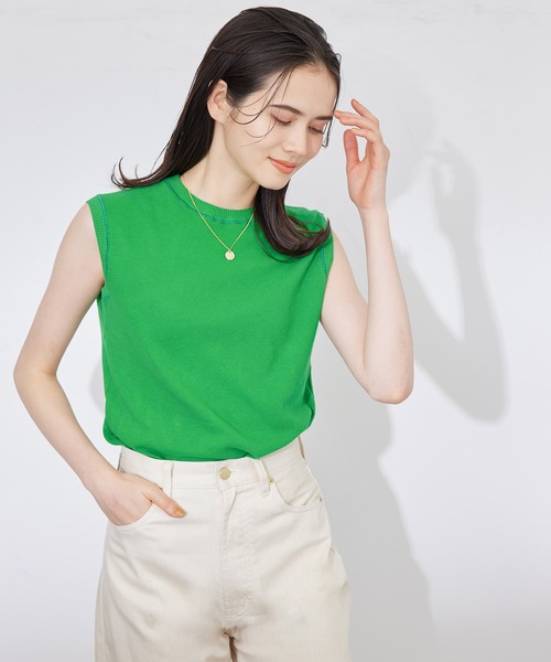 ROPE'（ロペ）の「【ITALY】リブクルーネックノースリーブニット（Tシャツ/カットソー・レディース・ホワイト/ブラック/グリーン・FREE）」の3枚目の写真