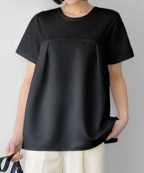 ELFRANK（エルフランク）の「【2WAY 着回しを楽しめる】サテンドッキングカットソー【洗える】（Tシャツ/カットソー・レディース・オフホワイト/ブラック・FREE）」の4枚目の写真