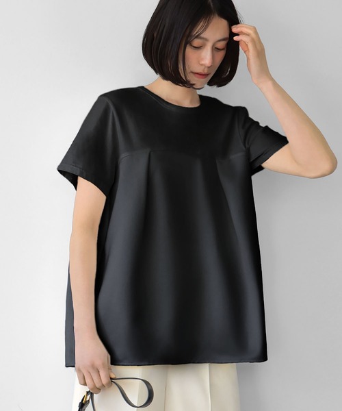 ELFRANK（エルフランク）の「【2WAY 着回しを楽しめる】サテンドッキングカットソー【洗える】（Tシャツ/カットソー・レディース・オフホワイト/ブラック・FREE）」の8枚目の写真