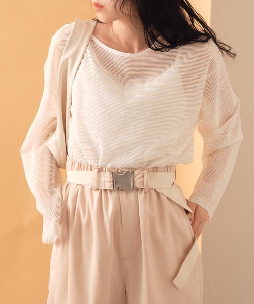 CIAOPANIC TYPY（チャオパニックティピー）の「シアーレースボーダーアソートBIGTEE（Tシャツ/カットソー・レディース・オレンジ/ホワイト/ブラック/アイボリー・ONE SIZE）」の6枚目の写真