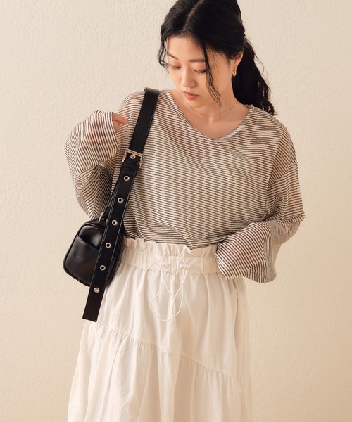 CIAOPANIC TYPY（チャオパニックティピー）の「シアーレースボーダーアソートBIGTEE（Tシャツ/カットソー・レディース・オレンジ/ホワイト/ブラック/アイボリー・ONE SIZE）」の17枚目の写真