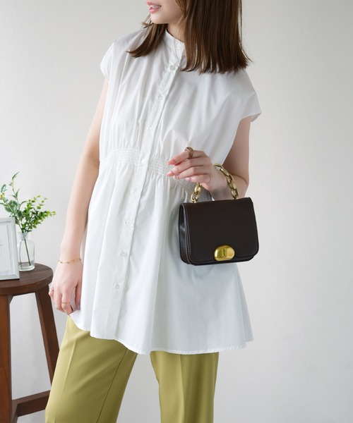 IAMUSE(アイアミューズ)の「シャーリングチュニックシャツ S0972【IAMUSE】(シャツ/ブラウス・レディース・オフホワイト/ブラック・FREE)」の6枚目の写真