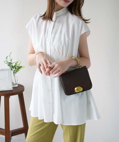 IAMUSE(アイアミューズ)の「シャーリングチュニックシャツ S0972【IAMUSE】(シャツ/ブラウス・レディース・オフホワイト/ブラック・FREE)」の3枚目の写真