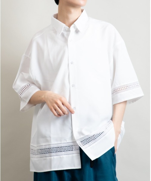 En serio TOKYO(エンソリオトーキョー)の「ポリトロ ワイドシルエット レース切り替え シャツ(シャツ/ブラウス・メンズ・ホワイト/ブラック・M/L)」の2枚目の写真