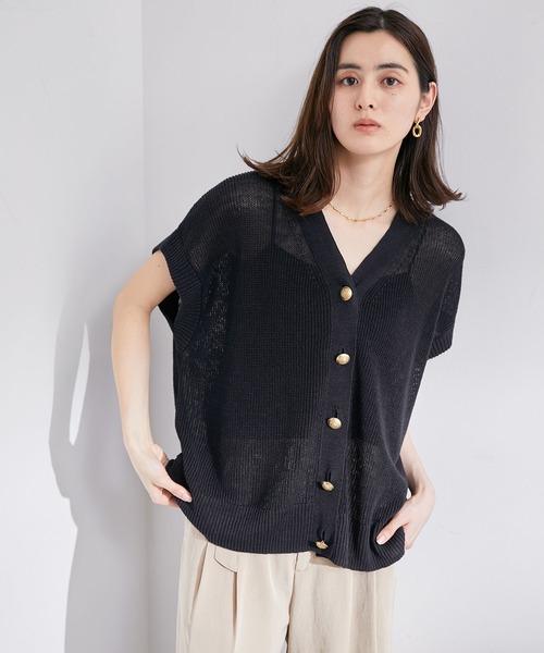 ROPE'（ロペ）の「リネン畦ニットベスト（ベスト・レディース・ベージュ/ネイビー・38）」の2枚目の写真