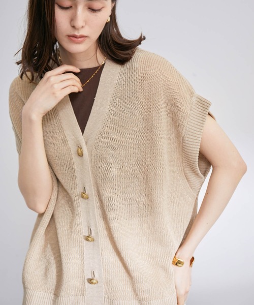 ROPE'（ロペ）の「リネン畦ニットベスト（ベスト・レディース・ベージュ/ネイビー・38）」の10枚目の写真